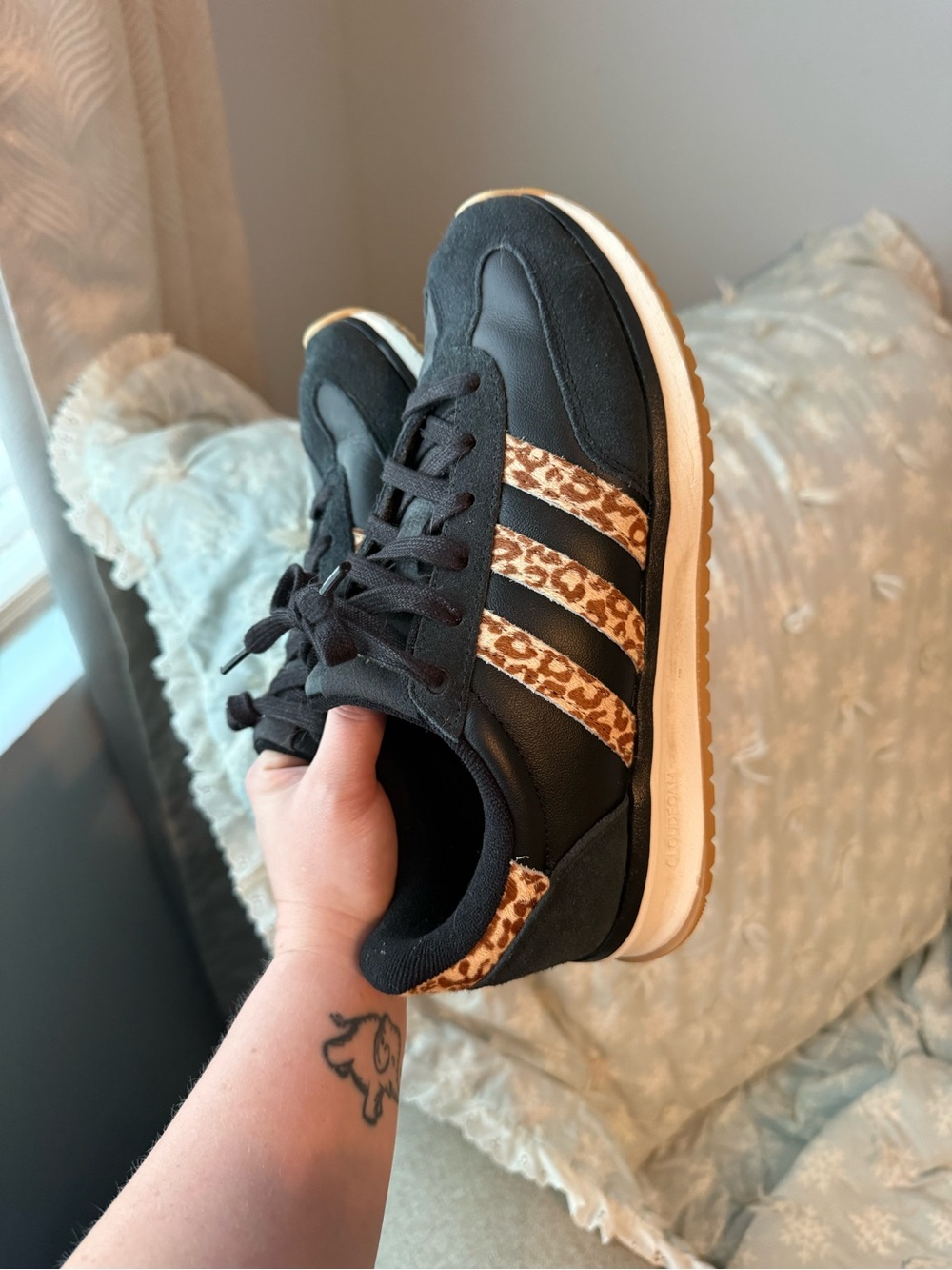 adidas Black Sneakers with Leopard Stripes